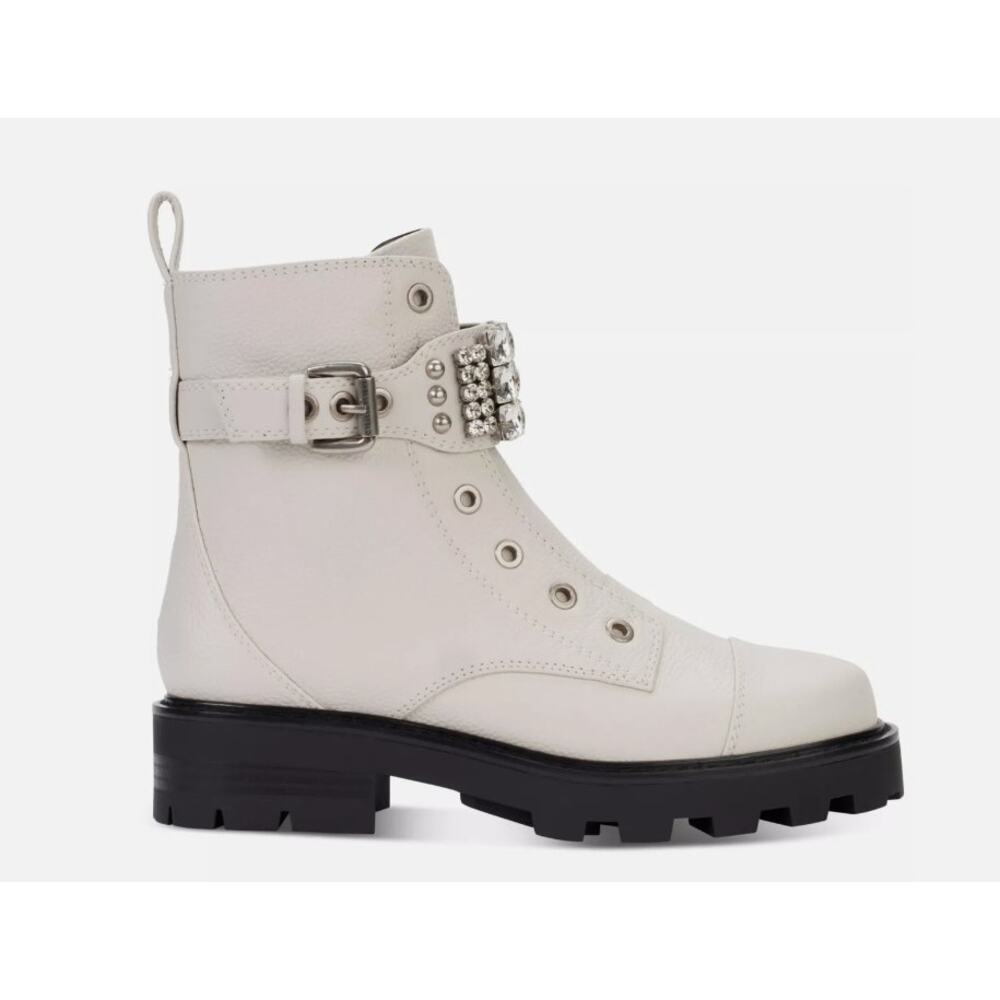 Karl Lagerfeld Paris Maeva Soft Ivory Combat Block Heel Boots Size 7 New - Picture 2 of 10